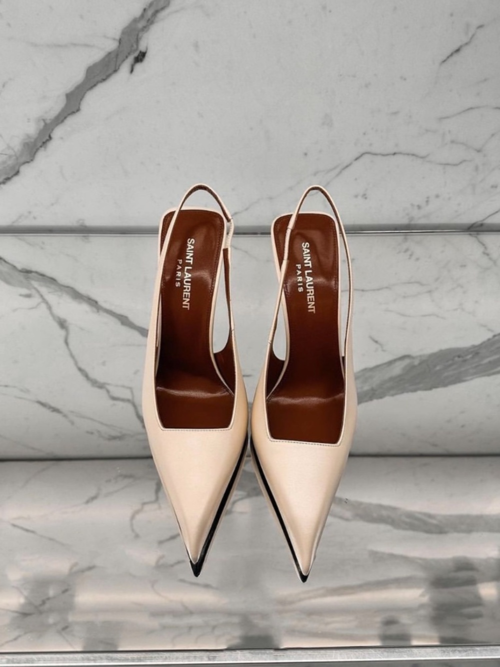 Saint Laurent YSL Paloma Cream High Heel Sandals, Slingback - Picture 3 of 13